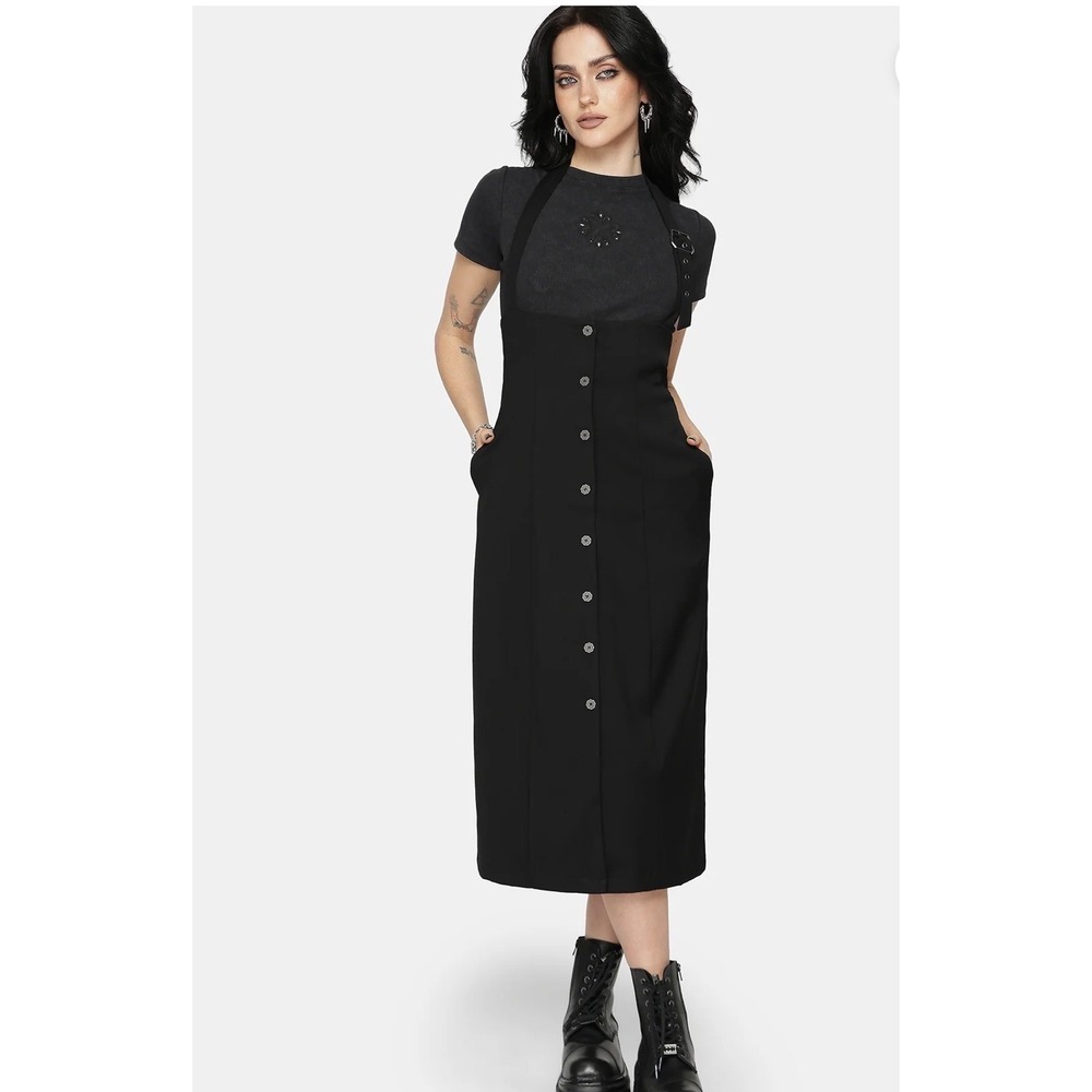 Disturbia New Age Halter Neck Pinafore Midi Dress Black US 10 UK 14 DR5521